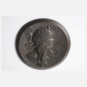 Paar Wandplatten "Tête Byzantine" nach Alphonse Mucha