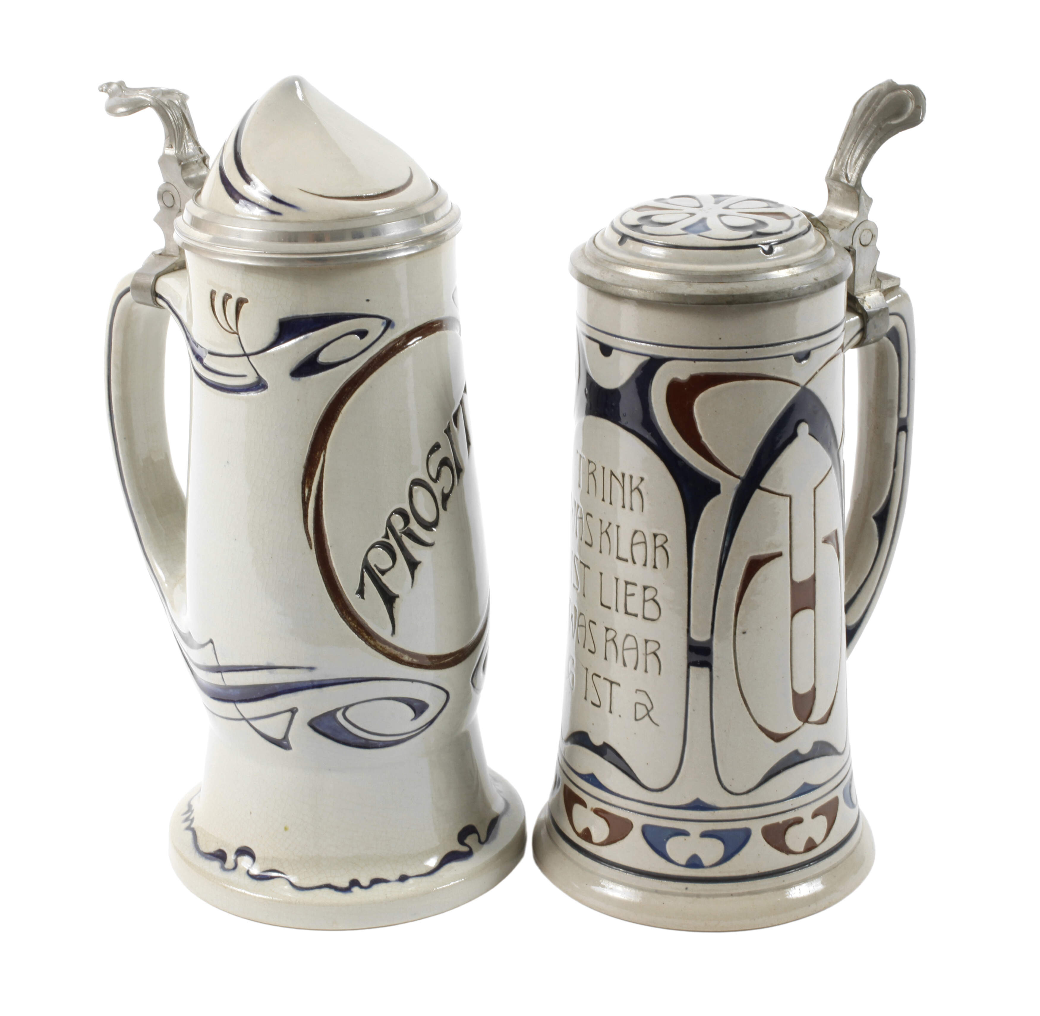 Zwei Westerwälder Bierkrüge Jugendstil