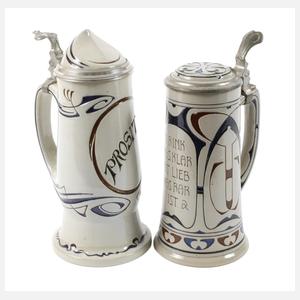 Zwei Westerwälder Bierkrüge Jugendstil