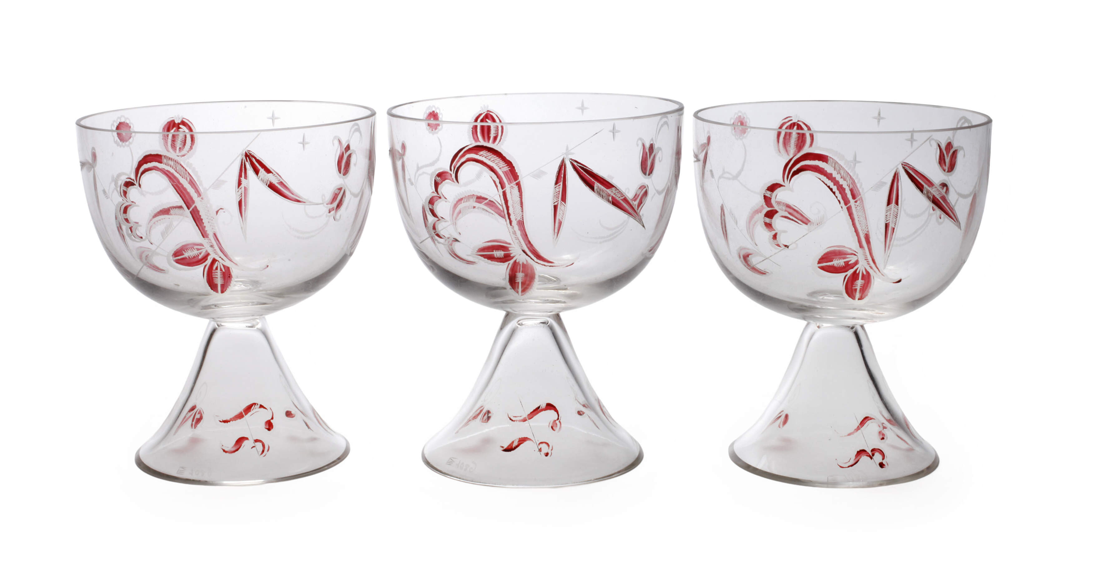 Glasfachschule Zwiesel drei Sektschalen Art déco