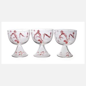 Glasfachschule Zwiesel drei Sektschalen Art déco
