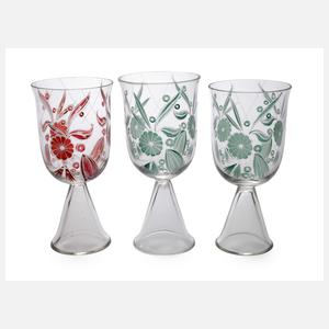 Glasfachschule Zwiesel drei Trinkgläser Art déco