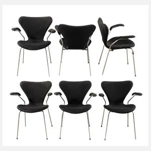 Arne Jacobsen, sechs Armlehnstühle Serie 7