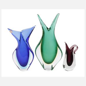 Murano drei Vasen "Sommerso"