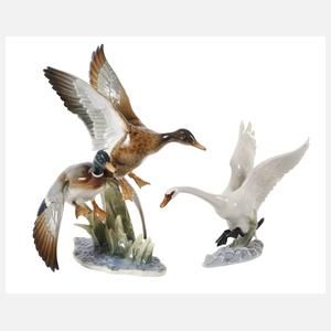 Hutschenreuther fliegende Wildenten und Schwan