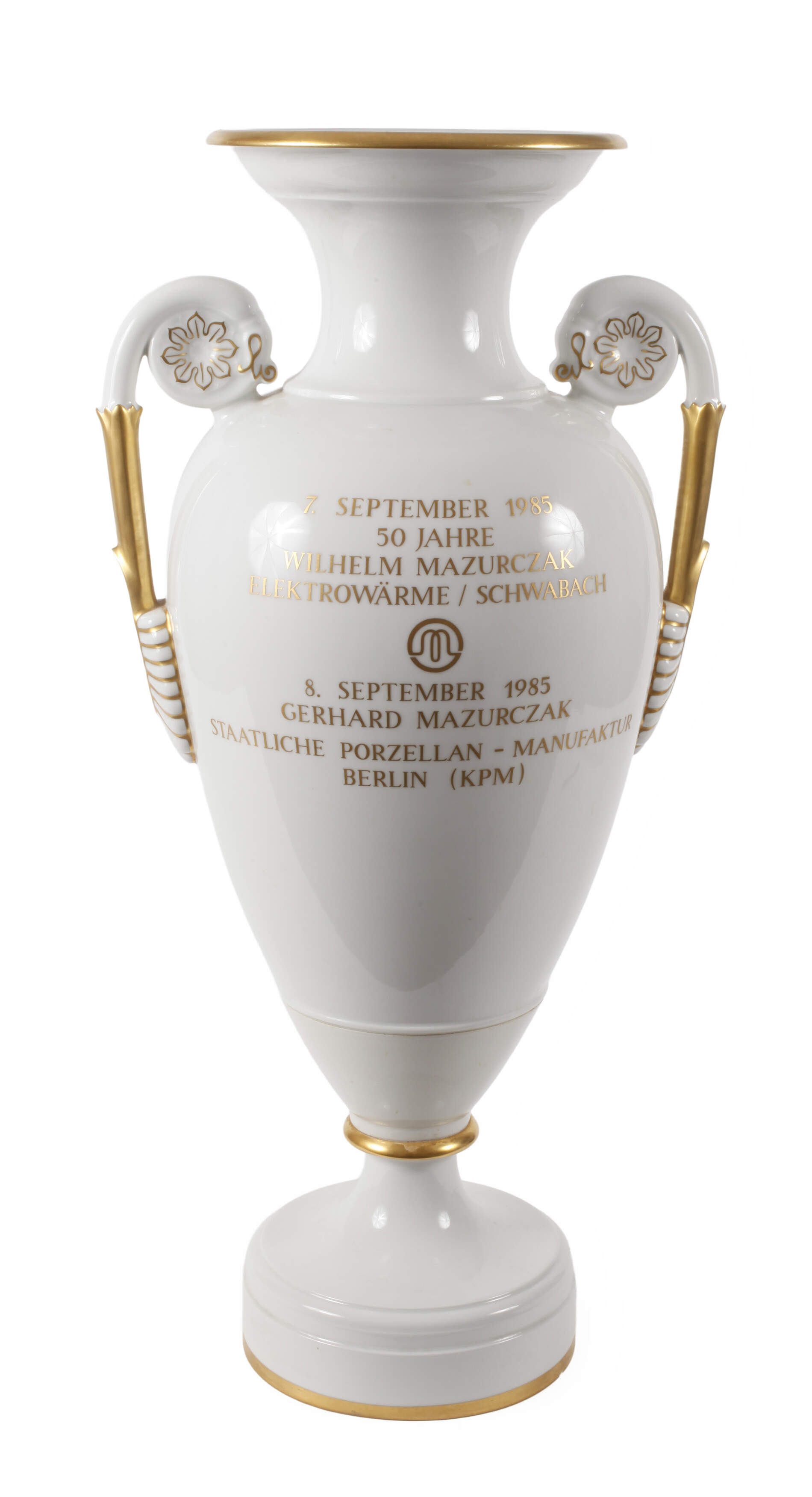 KPM Berlin Jubiläums-Bodenvase mit Rosettenhenkel