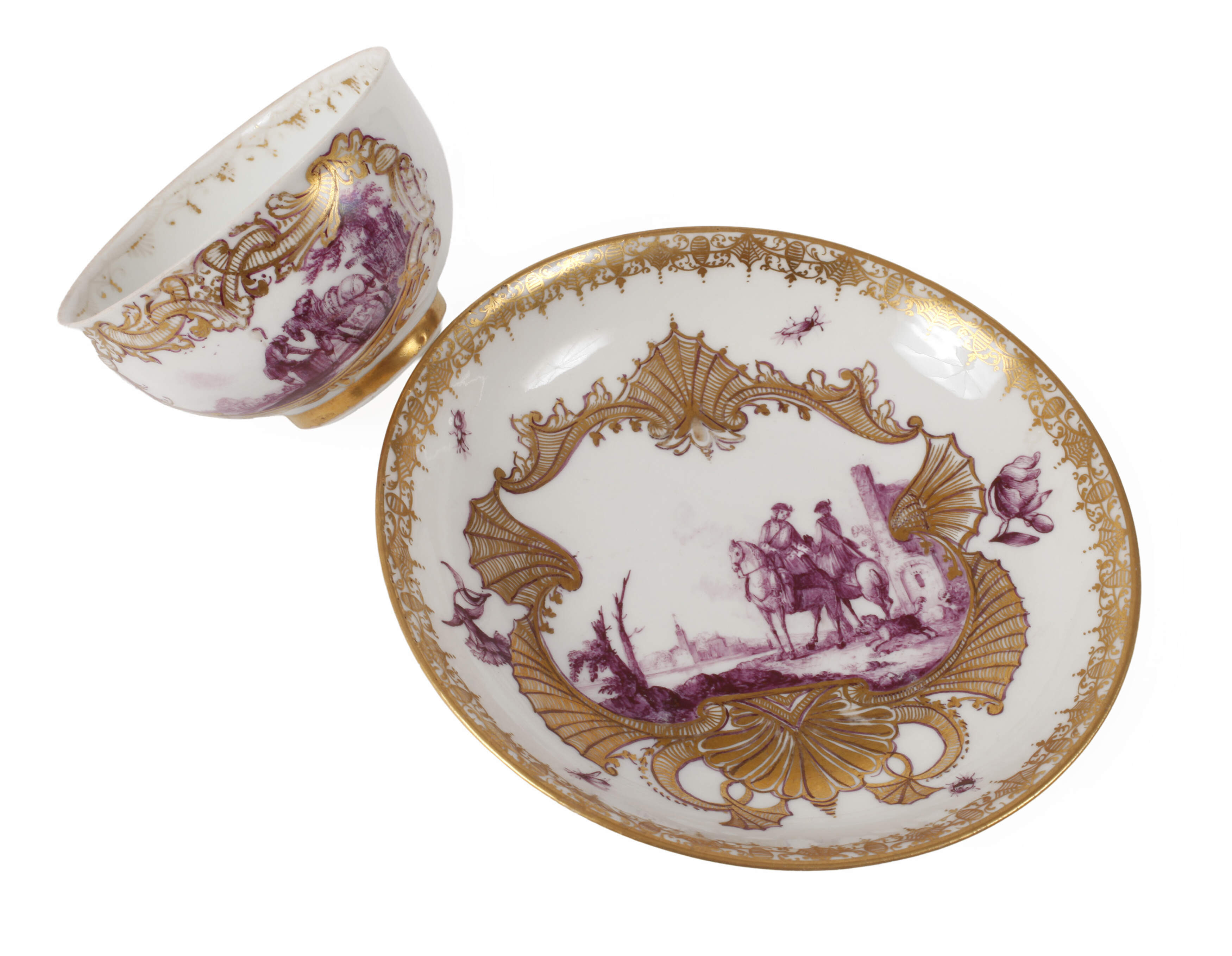 Meissen frühe Tasse mit Reiterszenen