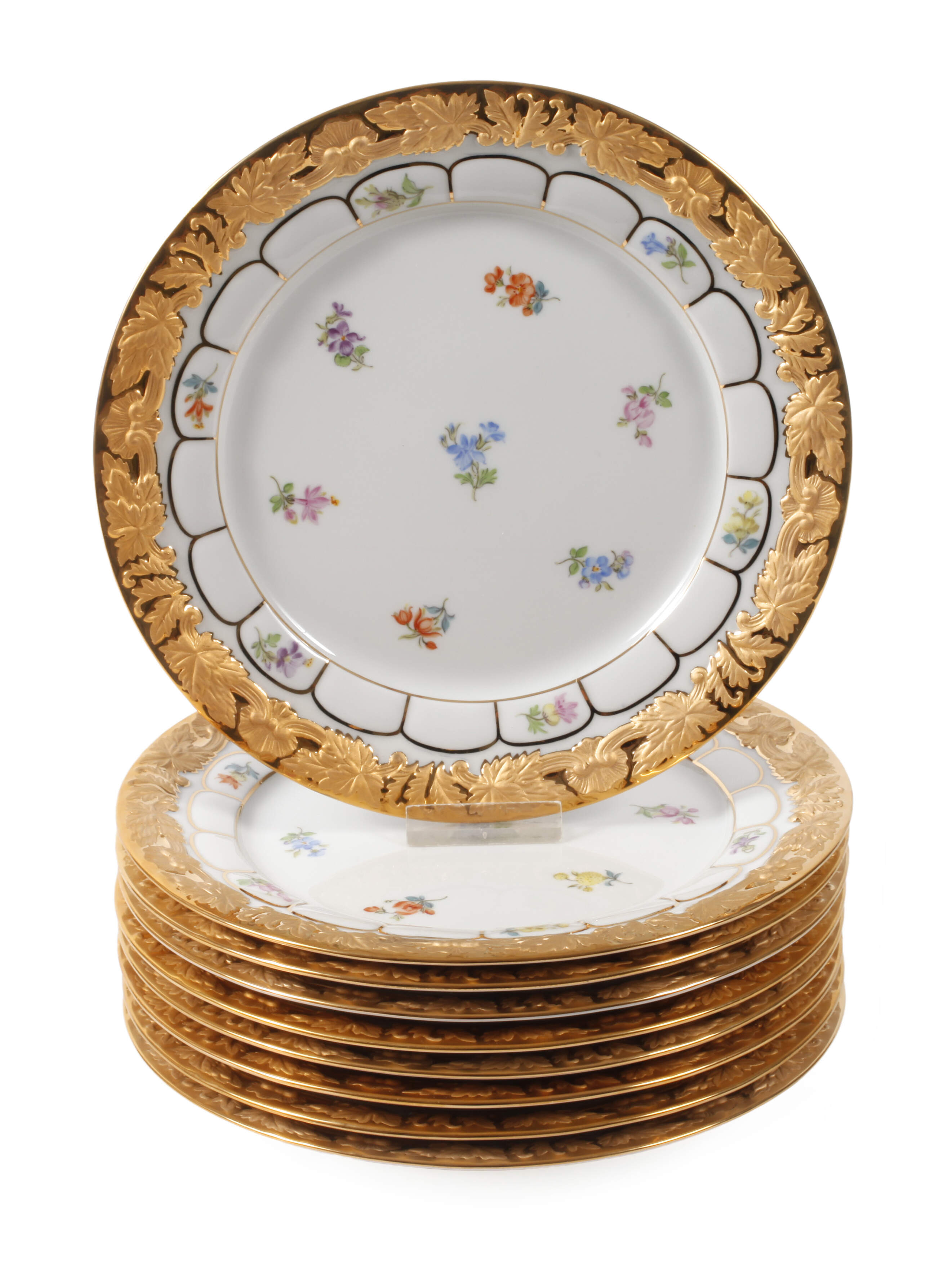 Meissen neun prunkvolle Dessertteller "X-Form"