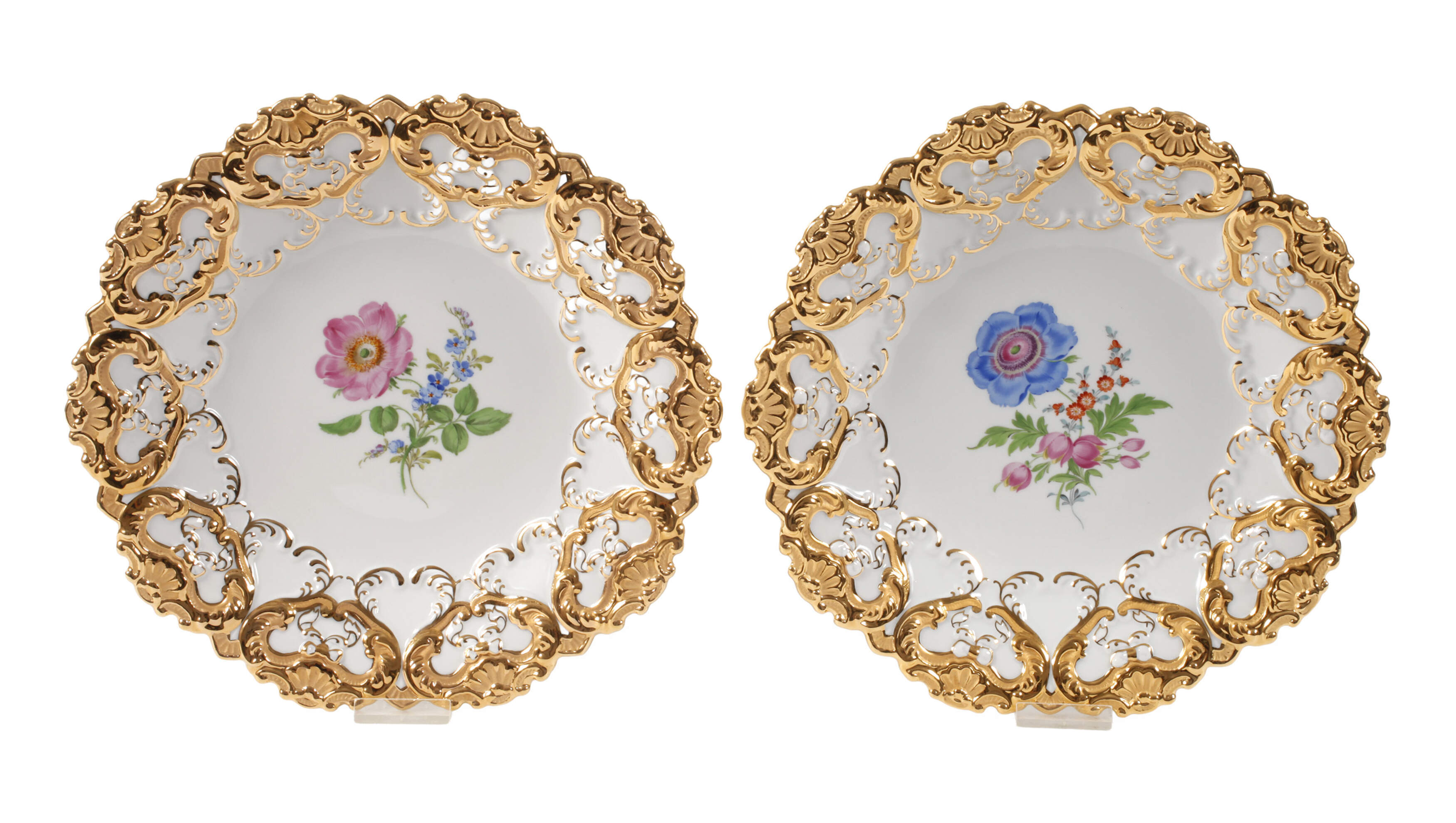 Meissen Paar Prunkschalen Blumenmalerei