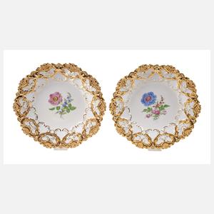 Meissen Paar Prunkschalen Blumenmalerei