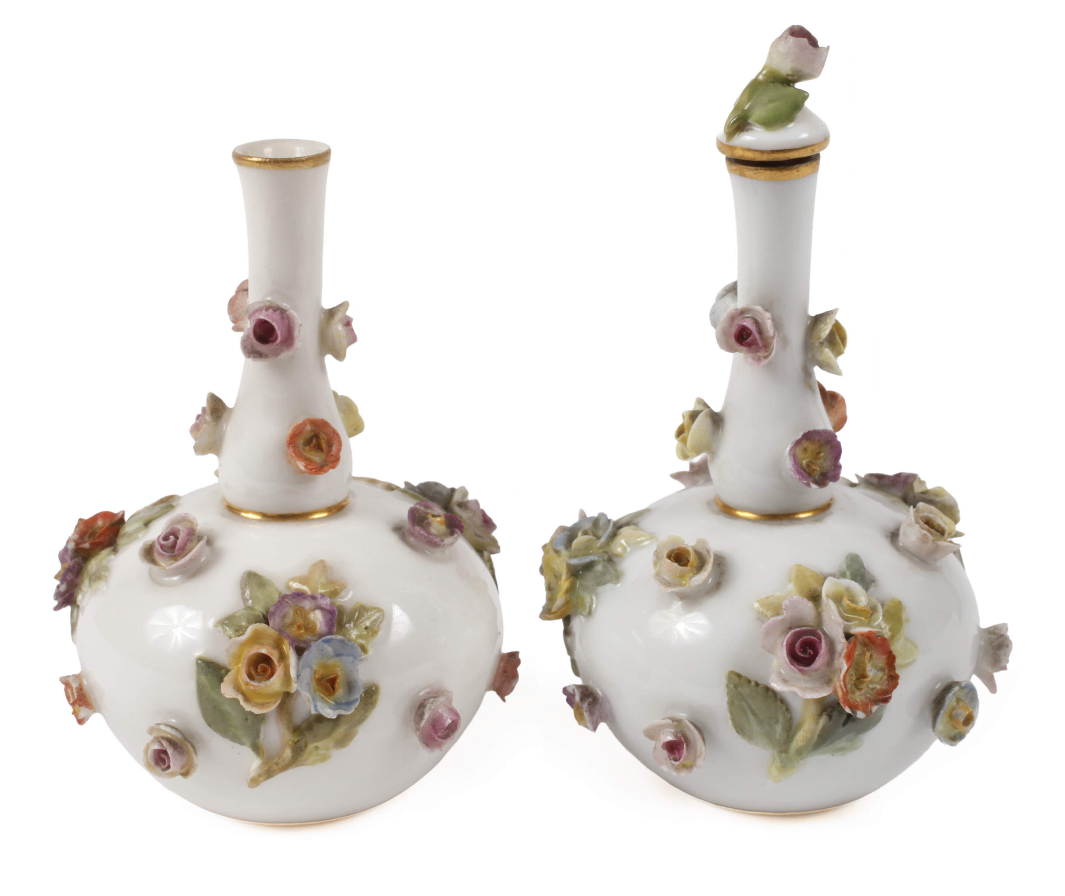 Meissen Paar Flakons mit Blumenbesatz