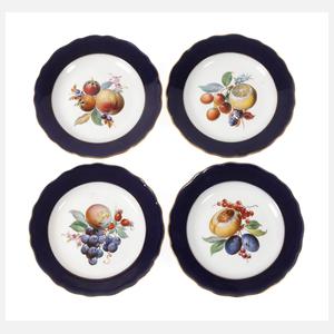 Meissen vier Obstteller "Fruchtmalerei mit Bord"
