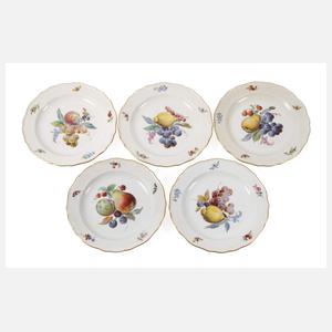 Meissen fünf Obstteller "Fruchtmalerei"