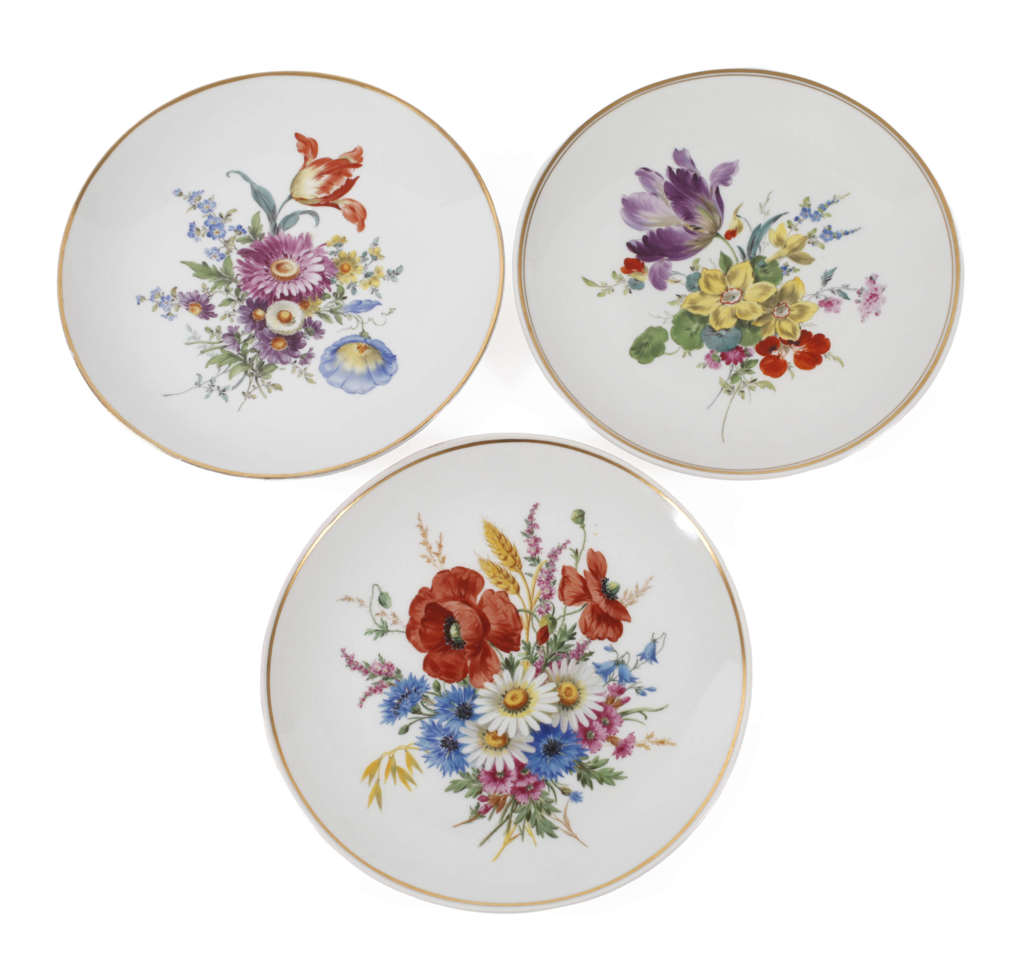 Meissen drei Wandteller Blumenmalerei