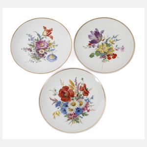 Meissen drei Wandteller Blumenmalerei