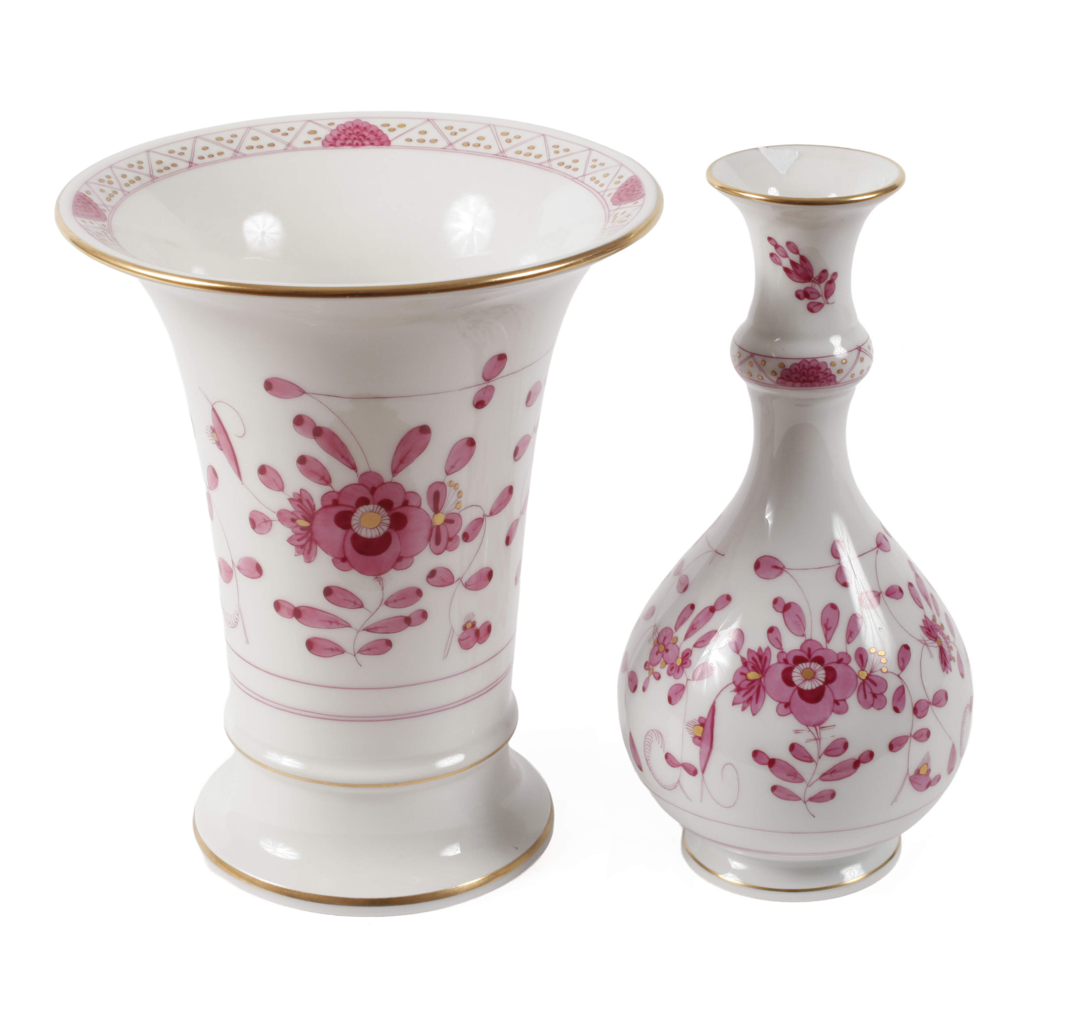 Meissen zwei Vasen "Indisch purpur"