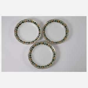 Meissen sechs Speiseteller Weinlaubdekor mit Gold