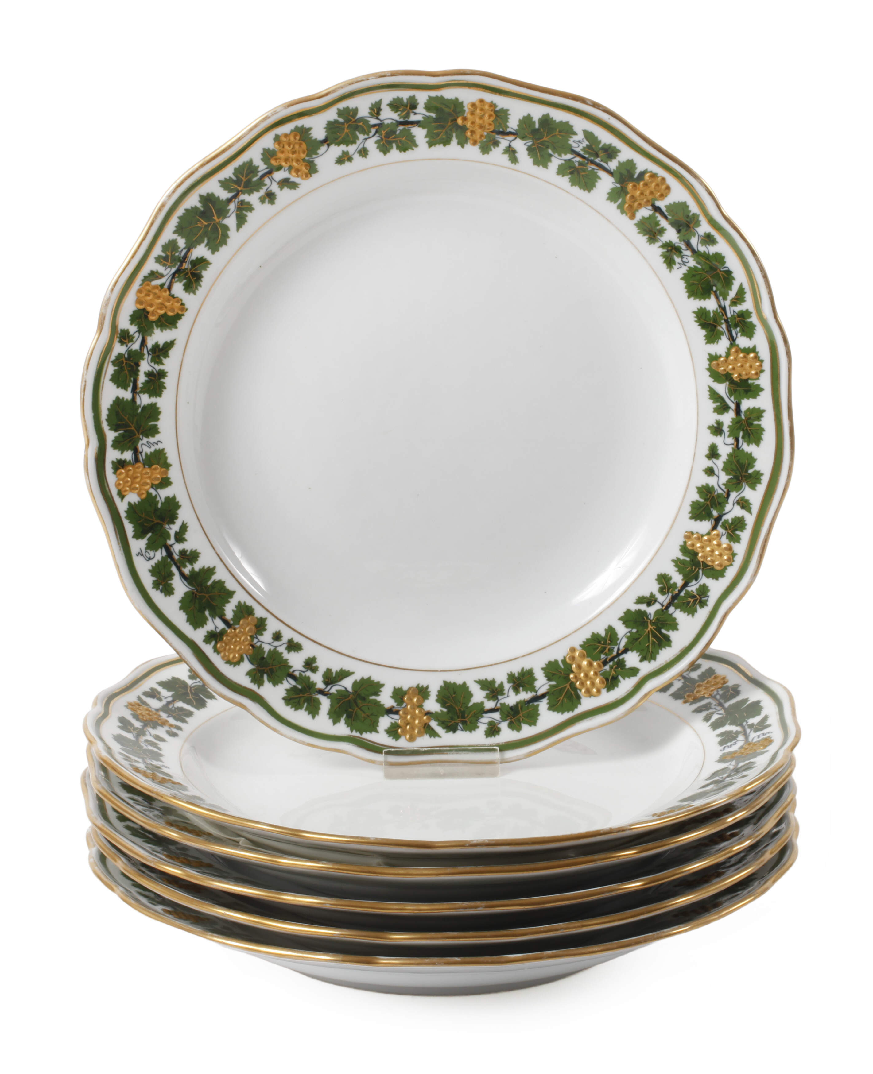 Meissen sechs Speiseteller Weinlaubdekor mit Gold