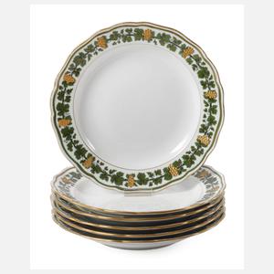 Meissen sechs Speiseteller Weinlaubdekor mit Gold