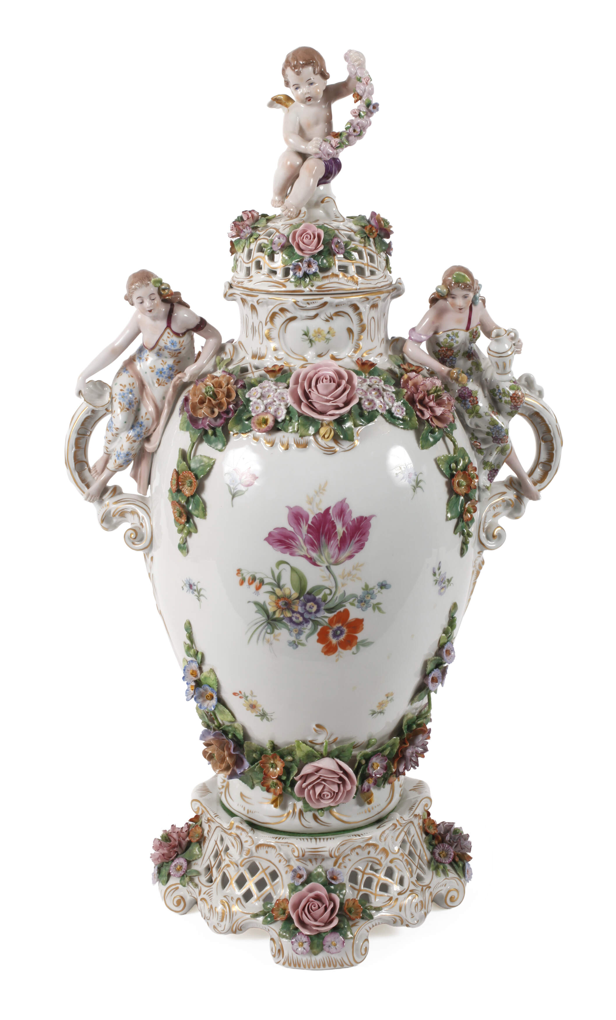 Sitzendorf große Potpourri-Deckelvase mit Sockel