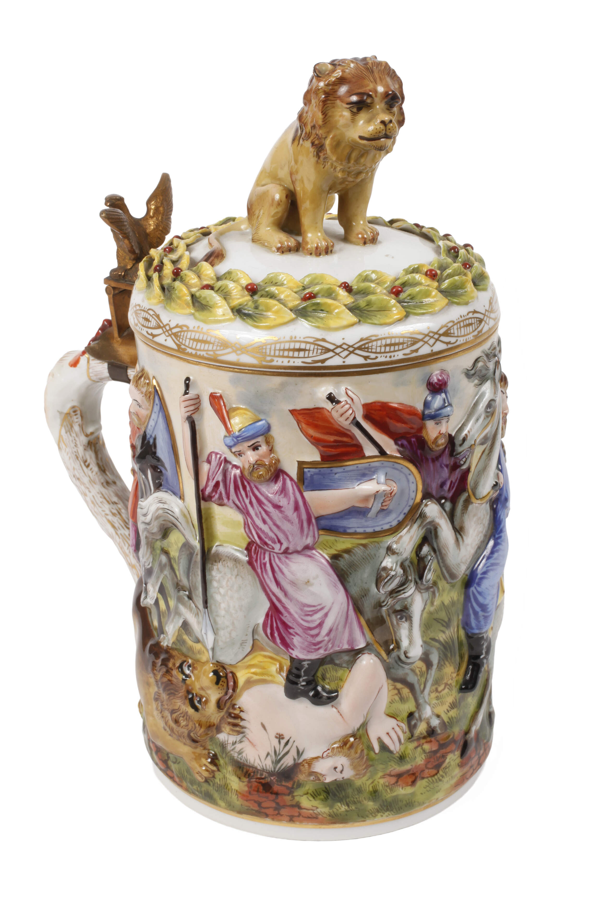 Volkstedt großer Walzenkrug im Capodimonte-Stil