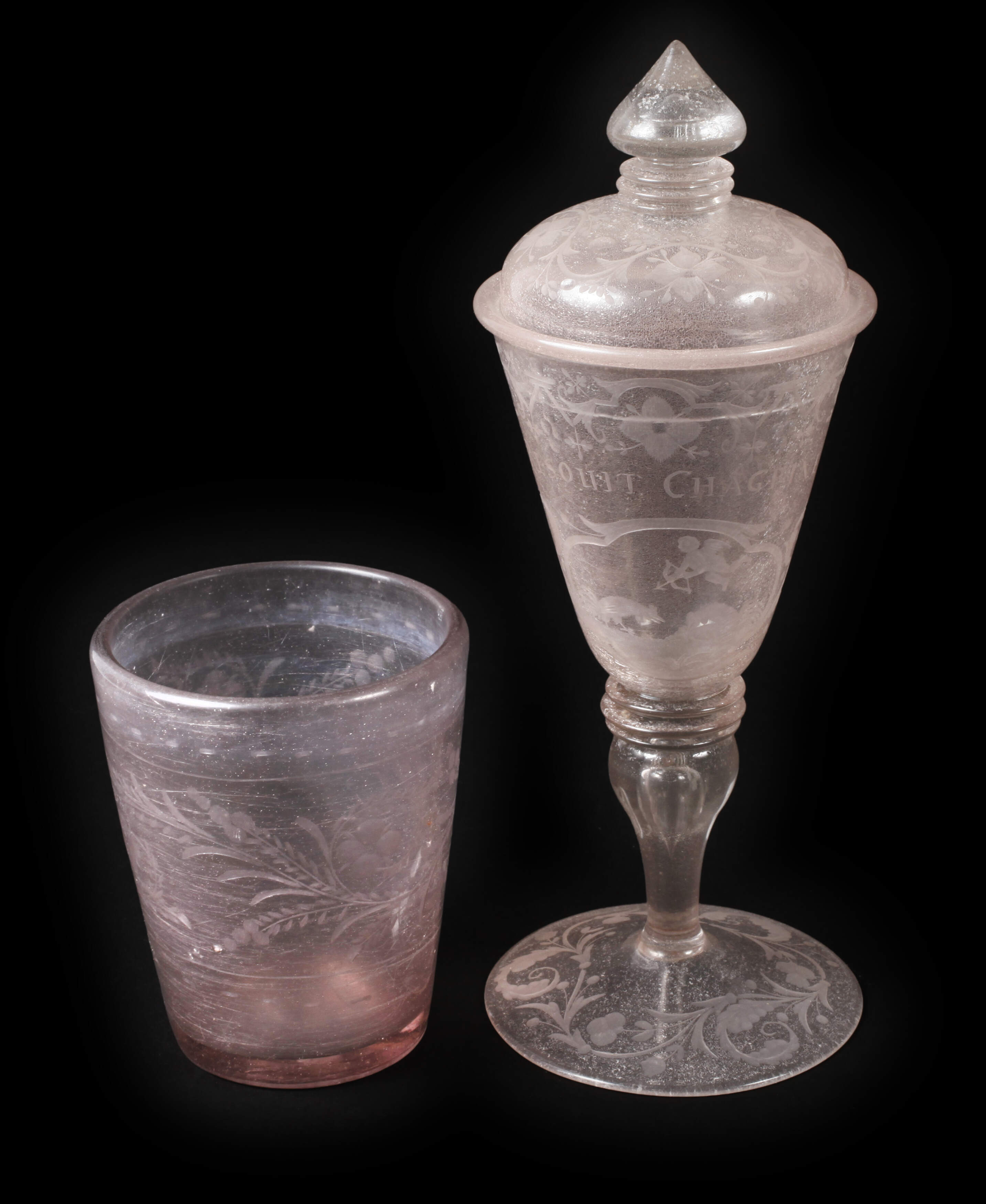 Barocker Deckelpokal und Becherglas