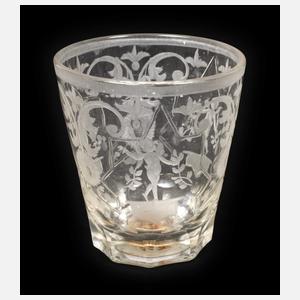 Seltenes barockes Trinkglas mit Zwischengoldmalerei