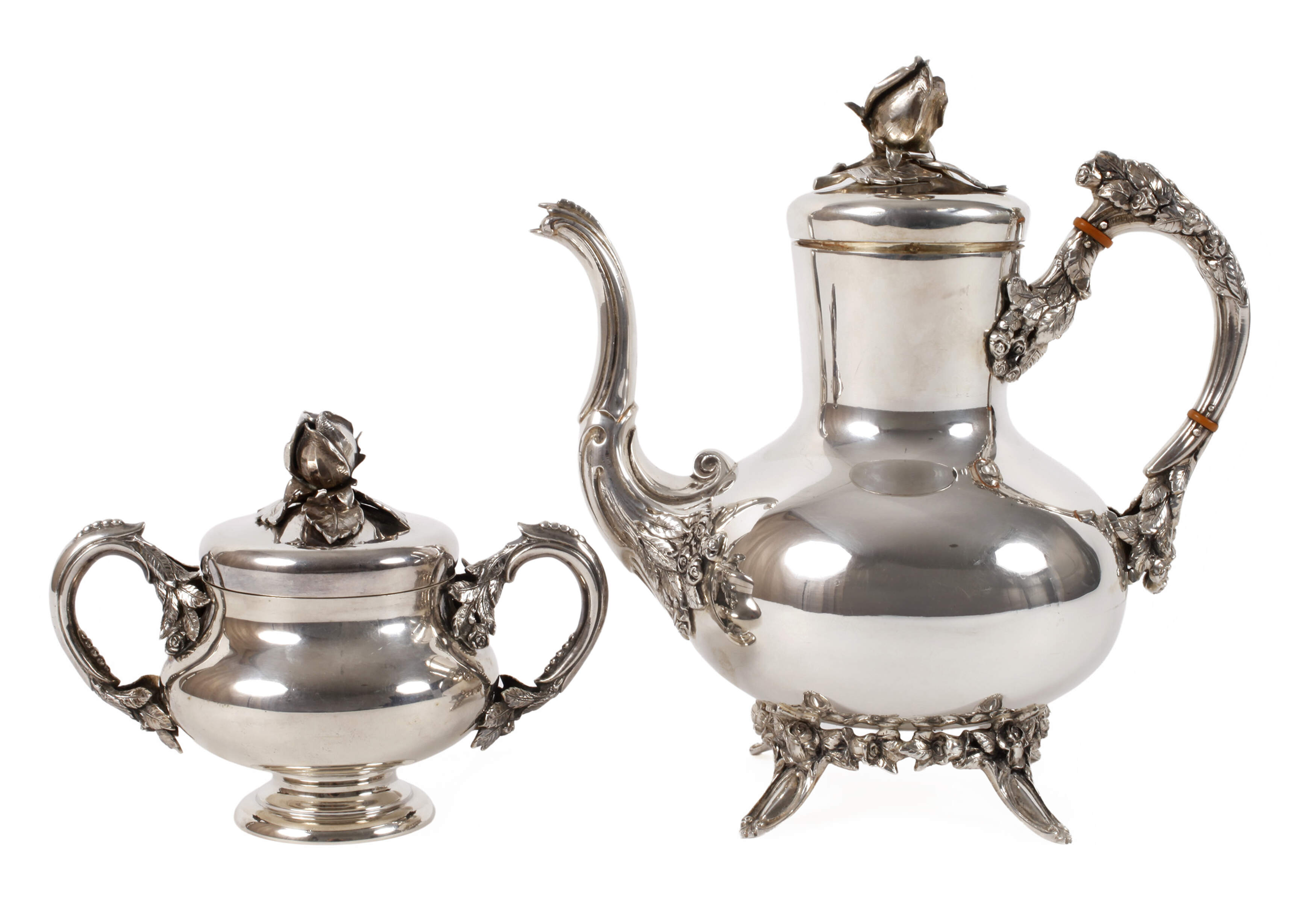 Silber Kaffeekanne und Zuckerdose Hanau