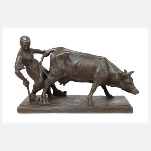 Bronzegruppe Bäuerin mit Kuh