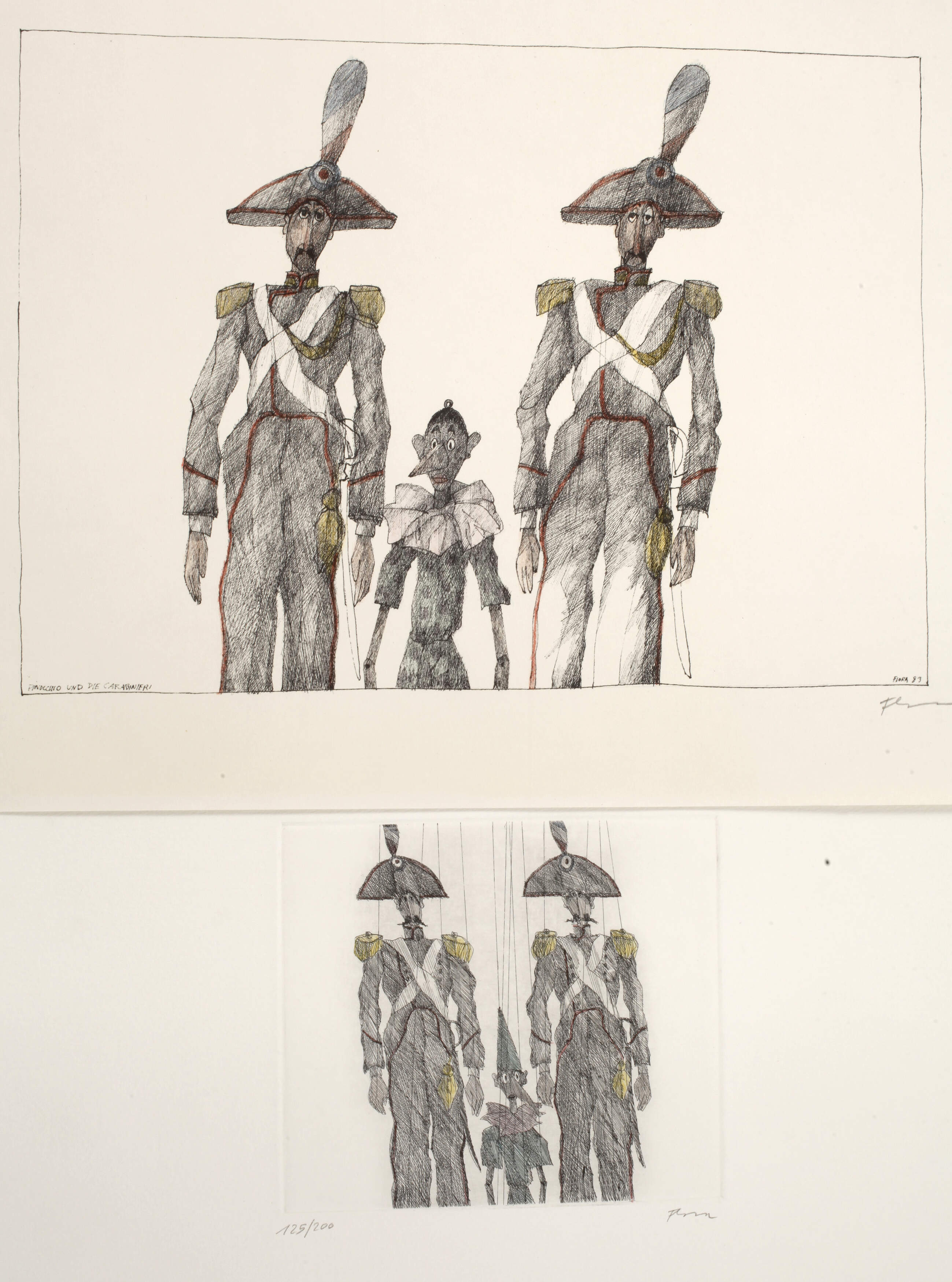 Paul Flora, Zwei Blätter Pinocchio und die Carabinieri