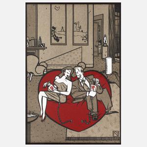 Ironische Karikatur "Hassliebe"
