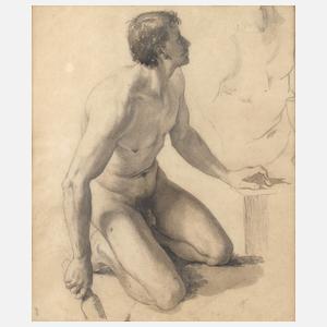 Anselm Feuerbach, attr., Kniender Männerakt