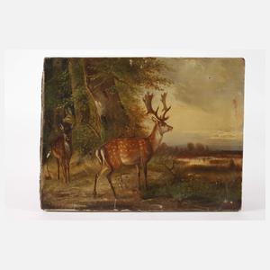 Carl Ockert, Damwild am Waldesrand