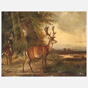 Carl Ockert, Damwild am Waldesrand