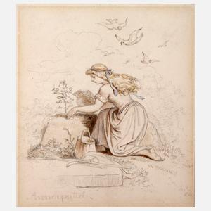 Ludwig Richter, "Aschenputtel am Grab der Mutter"