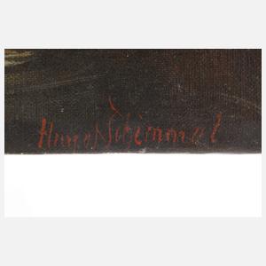 Hugo Schimmel, Blumenstillleben mit Plastik