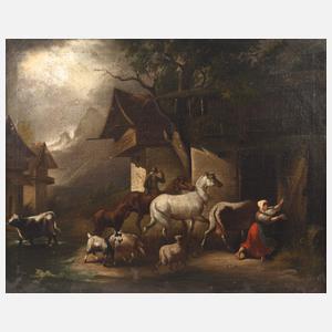 Aufziehendes Gewitter im Dorf