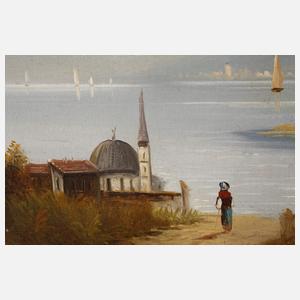 Orientalische Küstenlandschaft mit Palmen