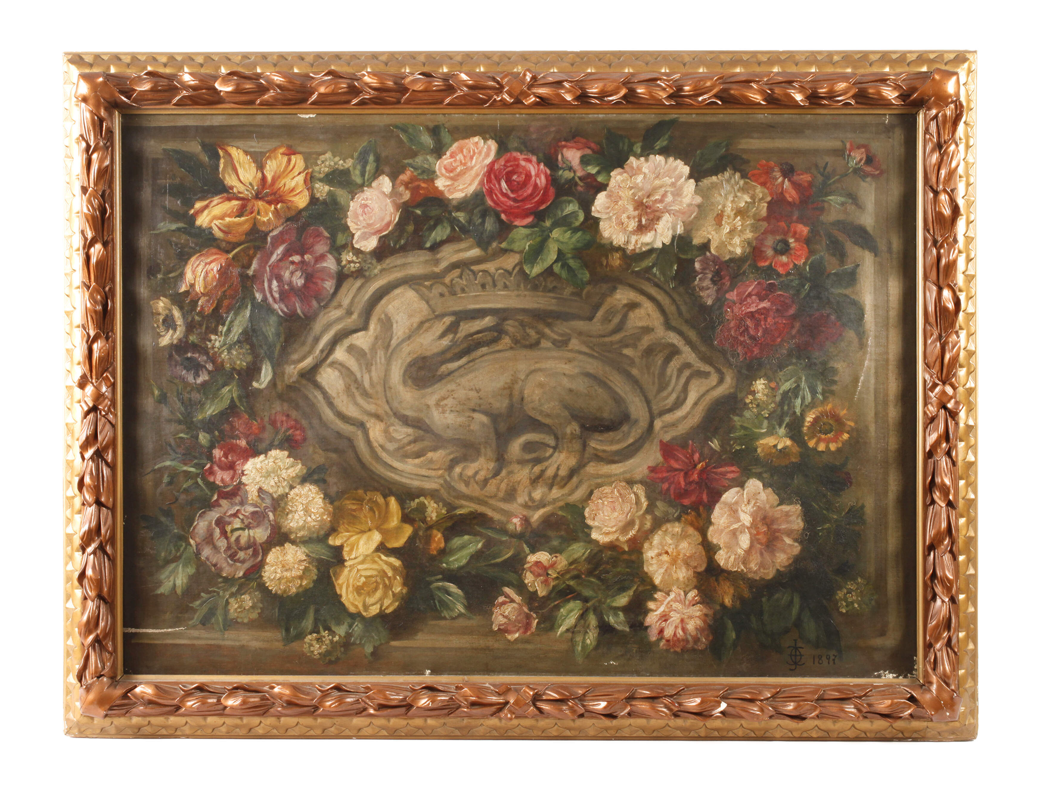 Supraporte mit Drachen und Blumen