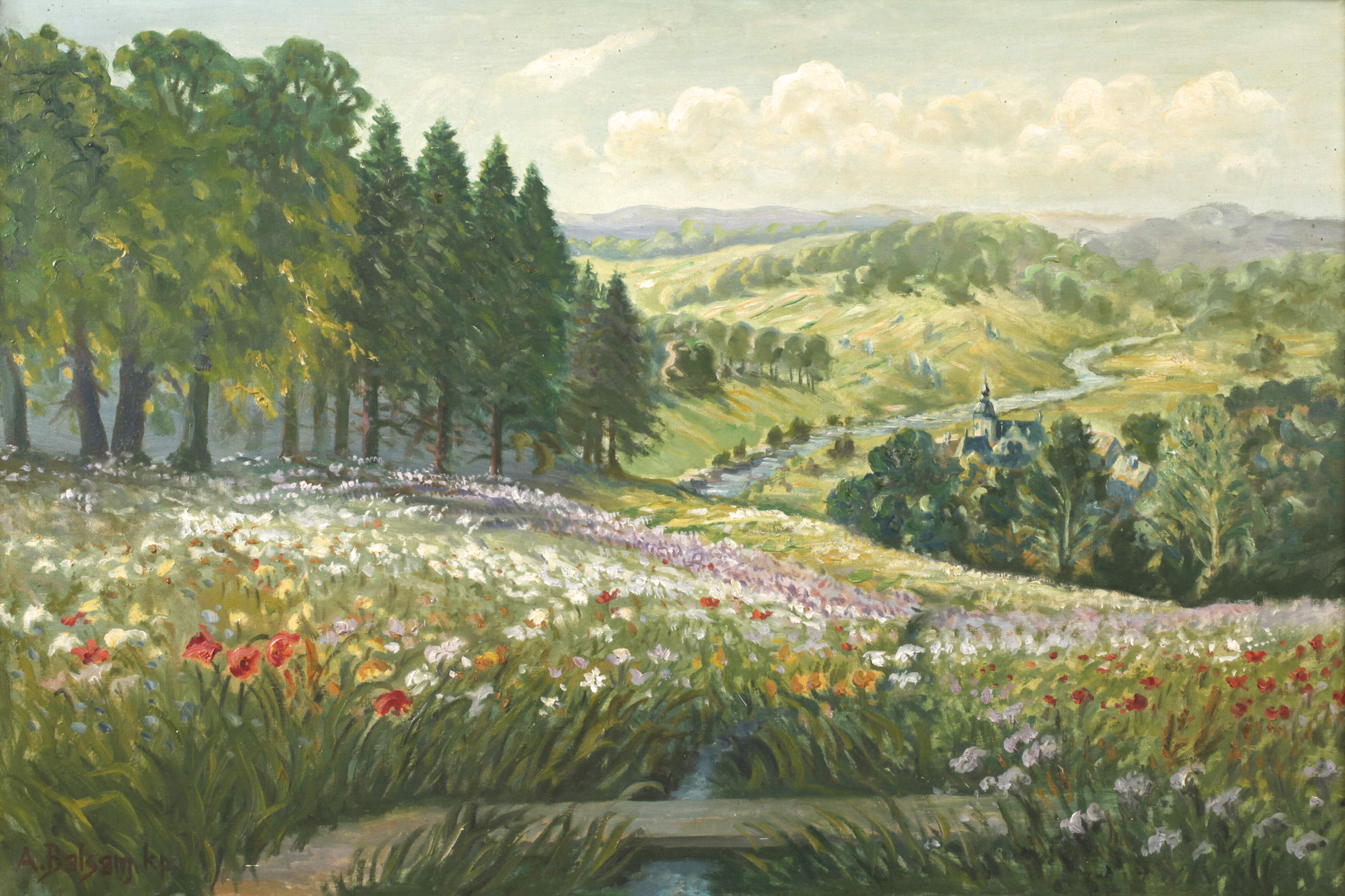 A. Balsam, Sommerlandschaft mit Kirche