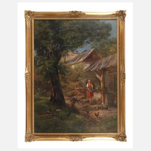 Josef Haunstetter, Mädchen auf dem Hühnerhof