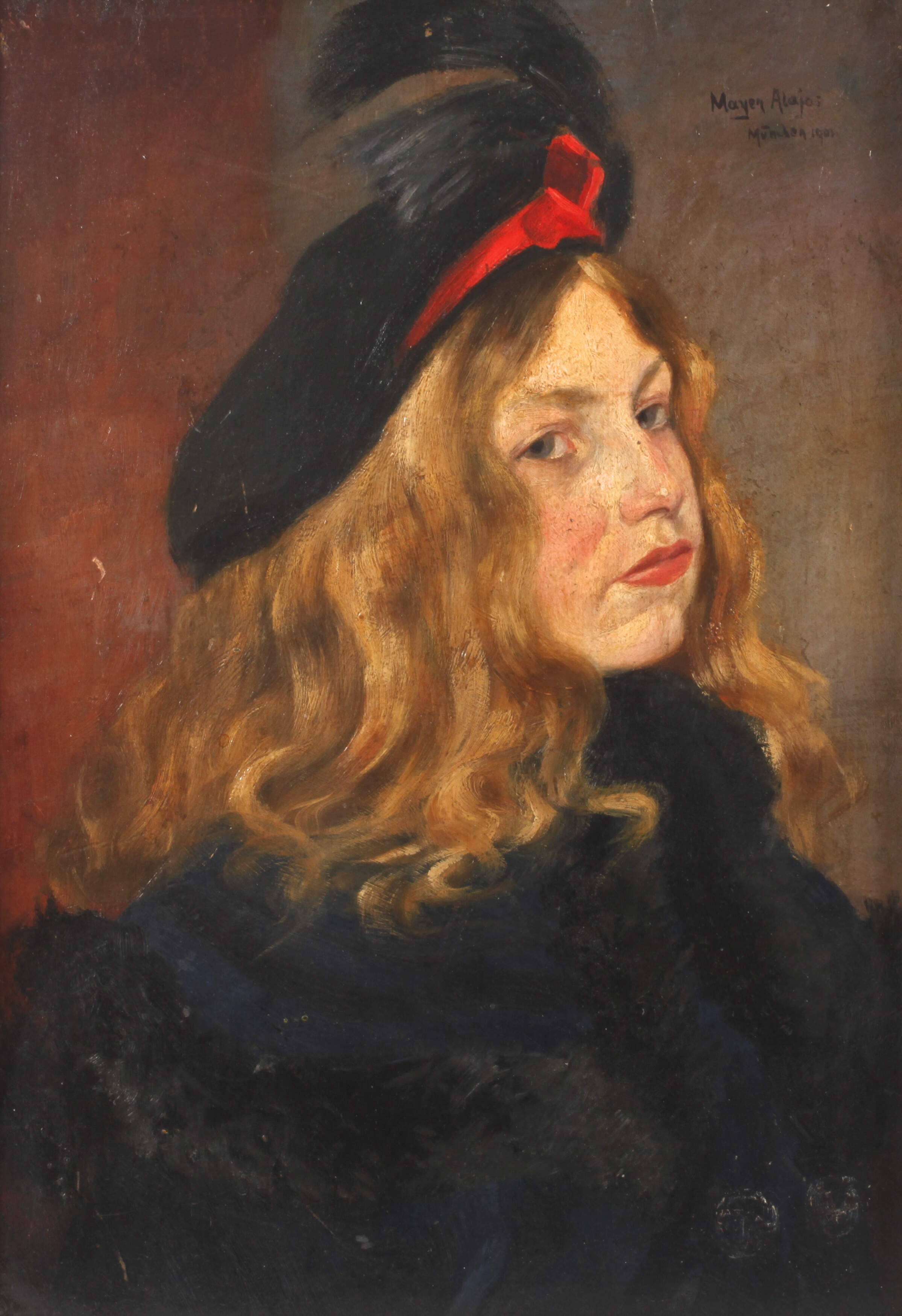 Alajos Mayer, Bildnis einer jungen Frau mit Federbarett