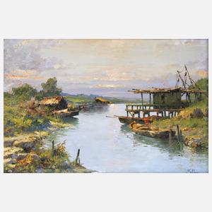 Claudio Pallini, "Sonnenuntergang am Fluss ..."