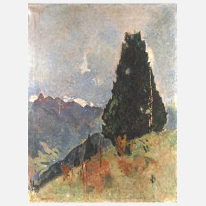 Hans Rich. Heinmann, Baumgruppe vor den Dolomiten