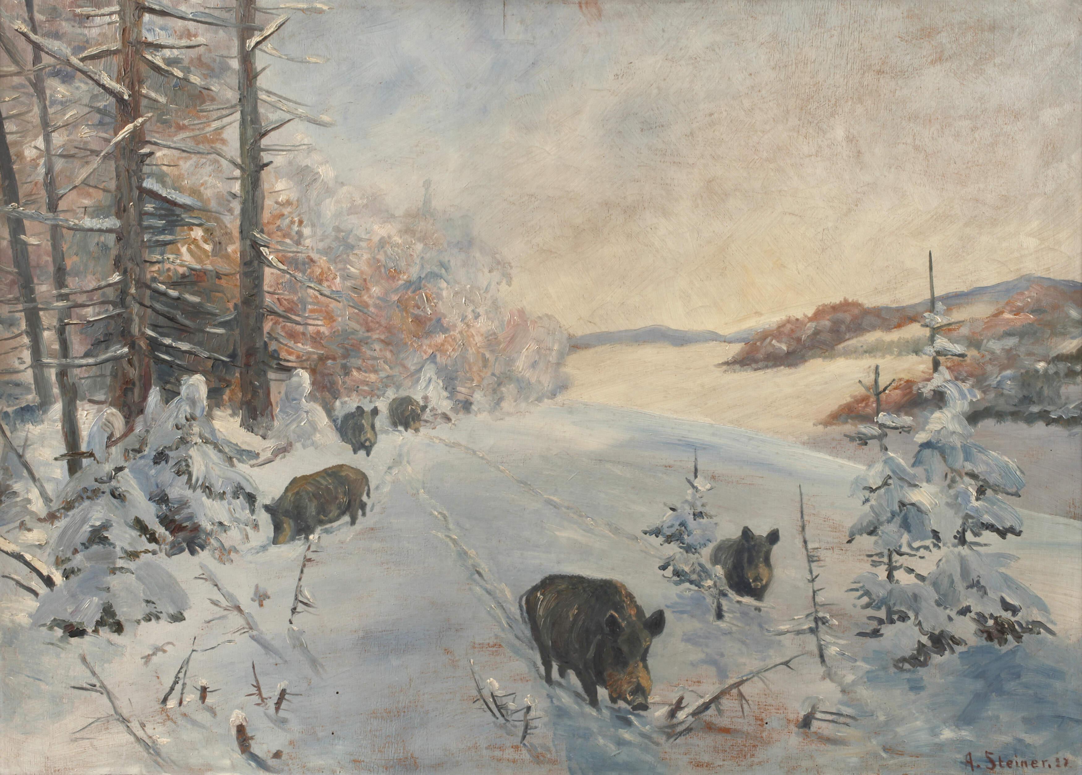 Arthur Steiner, Wildschweine im Winterwald