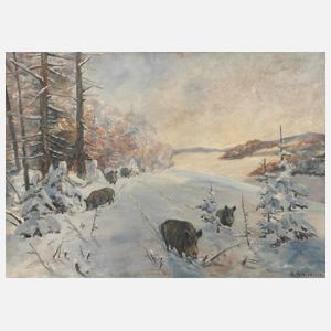 Arthur Steiner, Wildschweine im Winterwald