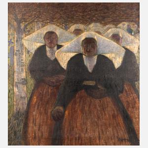 Betende Frauen auf dem Kirchhof