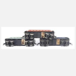 3 Eisenbahnwagen mit Inneneinrichtung, Märklin Spur 0