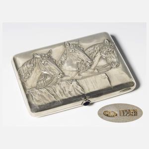Russisches Silber-Etui mit Pferde-Relief