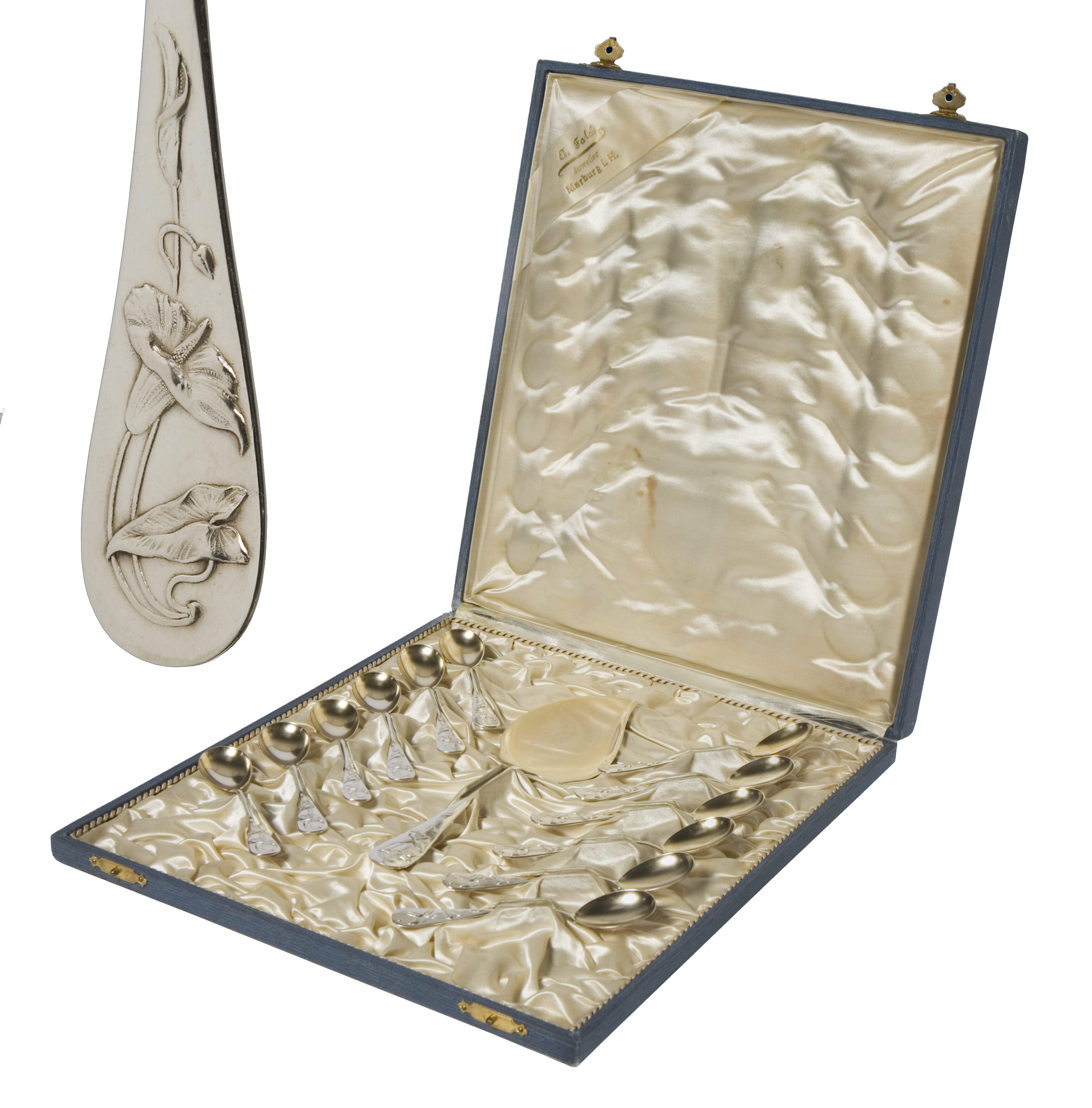 Jugendstil-Dessertbesteck im Etui